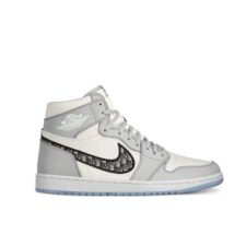 Зимние Dior x Nike Air Jordan 1 с мехом серые с белым кожаные мужские-женские (35-45)